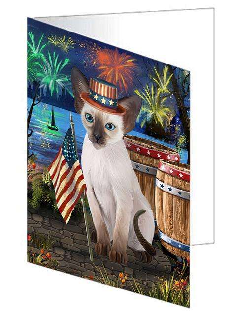 4th of July Independence Day Firework Blue Point Siamese Cat Handmade Artwork Assorted Pets Greeting Cards and Note Cards with Envelopes for All Occasions and Holiday Seasons GCD66161