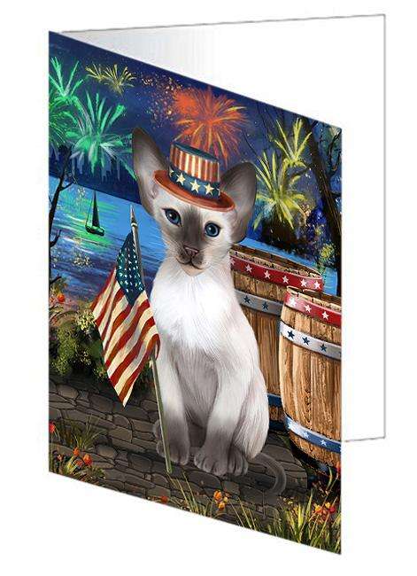 4th of July Independence Day Firework Blue Point Siamese Cat Handmade Artwork Assorted Pets Greeting Cards and Note Cards with Envelopes for All Occasions and Holiday Seasons GCD66164