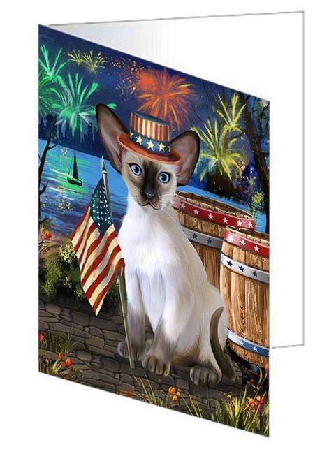4th of July Independence Day Firework Blue Point Siamese Cat Handmade Artwork Assorted Pets Greeting Cards and Note Cards with Envelopes for All Occasions and Holiday Seasons GCD66167