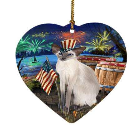 4th of July Independence Day Firework Blue Point Siamese Cat Heart Christmas Ornament HPOR54042