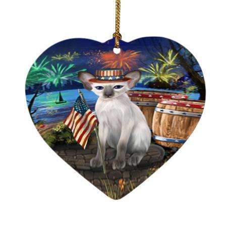 4th of July Independence Day Firework Blue Point Siamese Cat Heart Christmas Ornament HPOR54043
