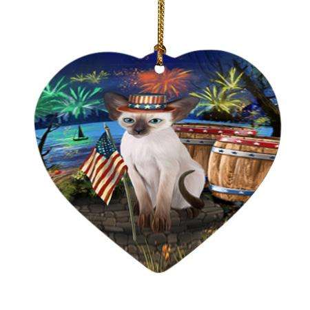 4th of July Independence Day Firework Blue Point Siamese Cat Heart Christmas Ornament HPOR54044