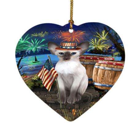 4th of July Independence Day Firework Blue Point Siamese Cat Heart Christmas Ornament HPOR54045