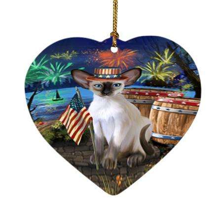 4th of July Independence Day Firework Blue Point Siamese Cat Heart Christmas Ornament HPOR54046