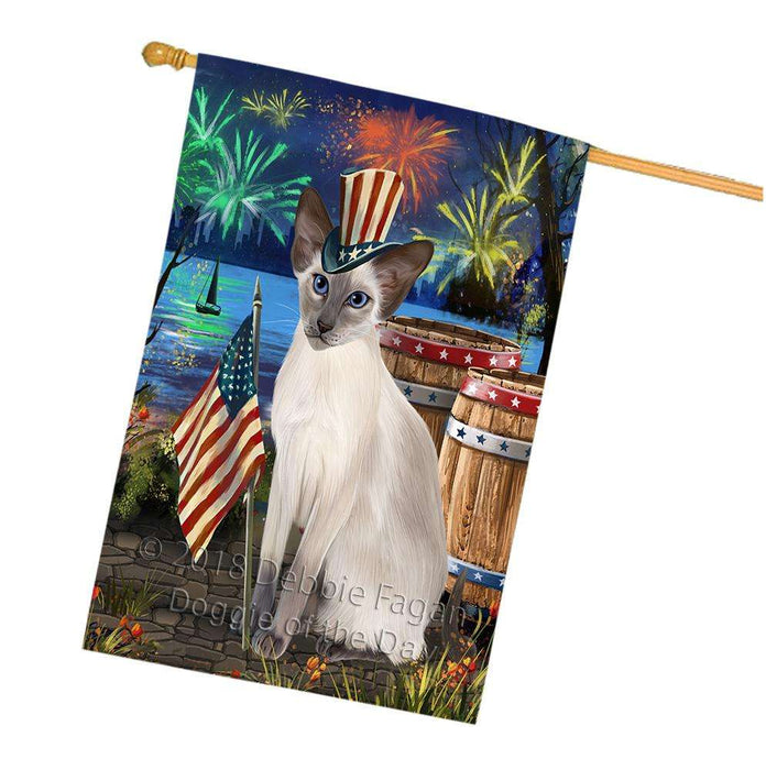 4th of July Independence Day Firework Blue Point Siamese Cat House Flag FLG54240
