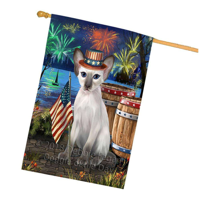 4th of July Independence Day Firework Blue Point Siamese Cat House Flag FLG54241