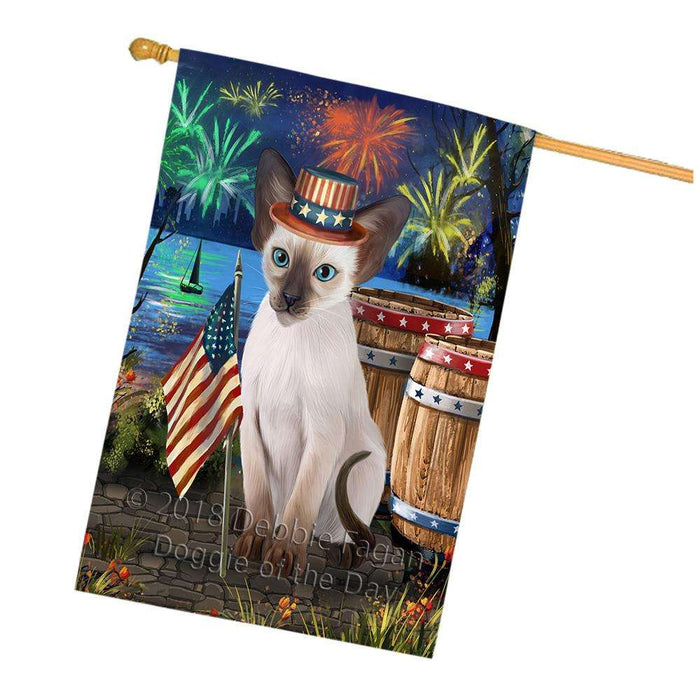 4th of July Independence Day Firework Blue Point Siamese Cat House Flag FLG54242