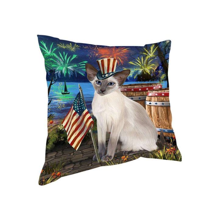 4th of July Independence Day Firework Blue Point Siamese Cat Pillow PIL72792