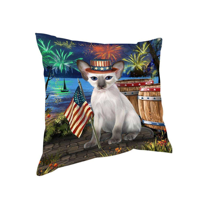 4th of July Independence Day Firework Blue Point Siamese Cat Pillow PIL72796