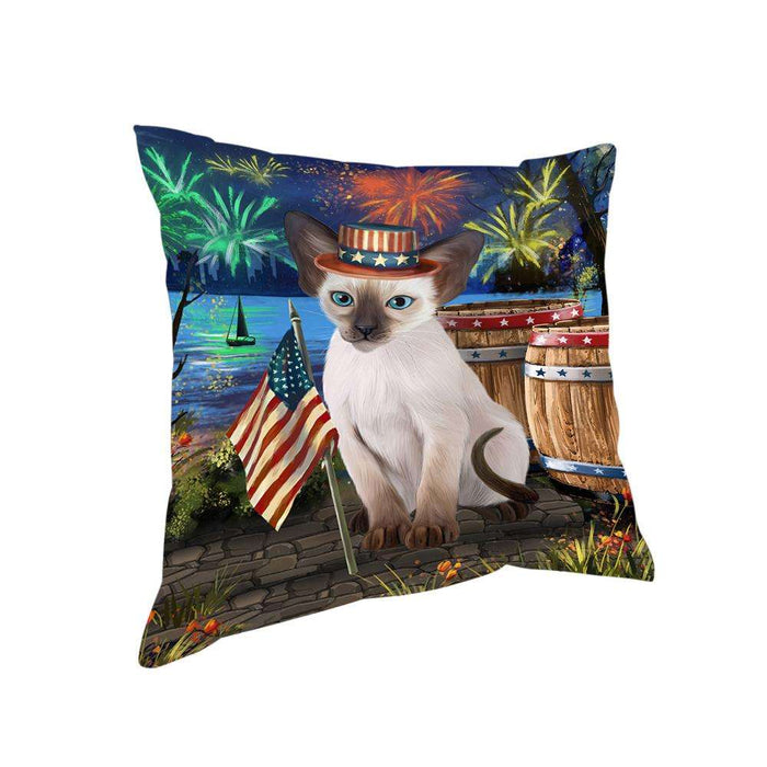 4th of July Independence Day Firework Blue Point Siamese Cat Pillow PIL72800