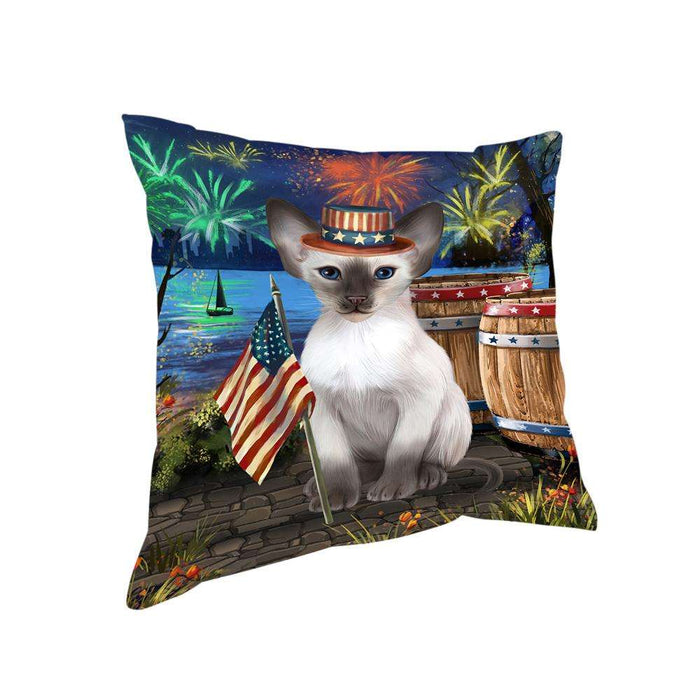 4th of July Independence Day Firework Blue Point Siamese Cat Pillow PIL72804