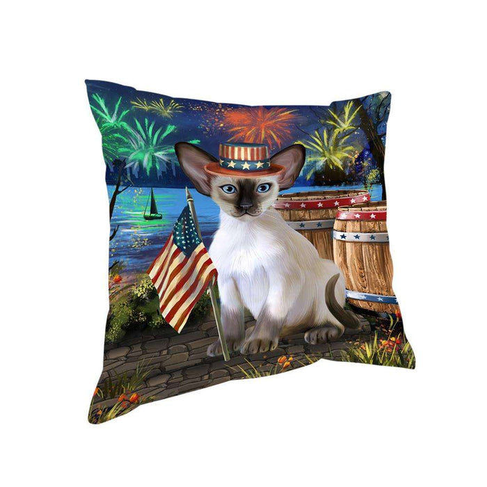 4th of July Independence Day Firework Blue Point Siamese Cat Pillow PIL72808