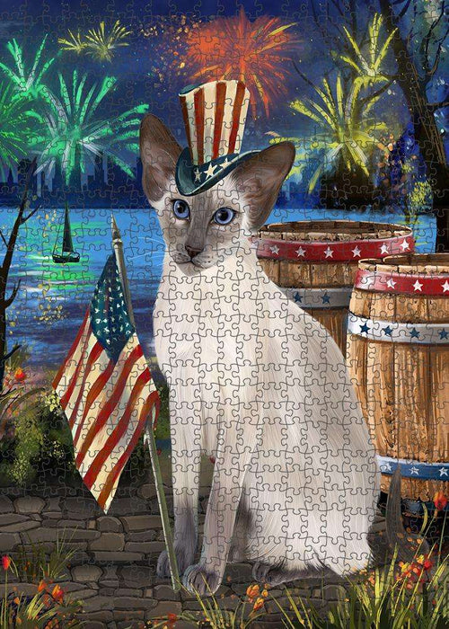4th of July Independence Day Firework Blue Point Siamese Cat Puzzle with Photo Tin PUZL83324