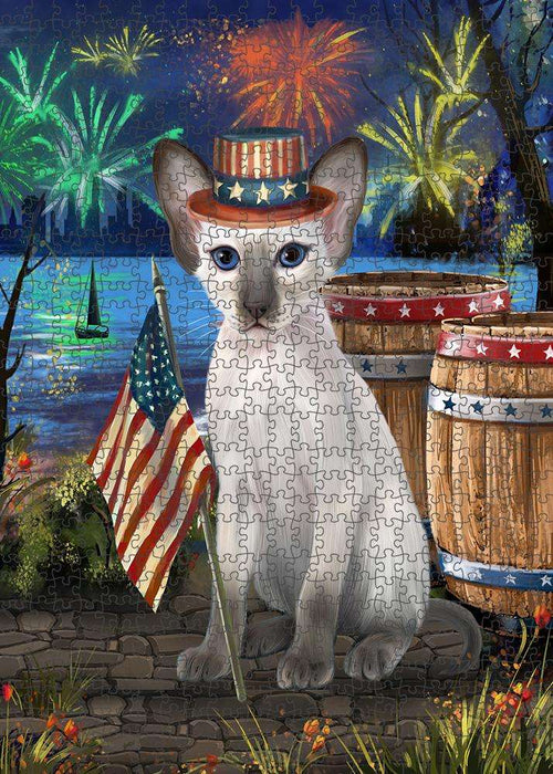 4th of July Independence Day Firework Blue Point Siamese Cat Puzzle with Photo Tin PUZL83328