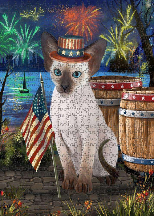 4th of July Independence Day Firework Blue Point Siamese Cat Puzzle with Photo Tin PUZL83332