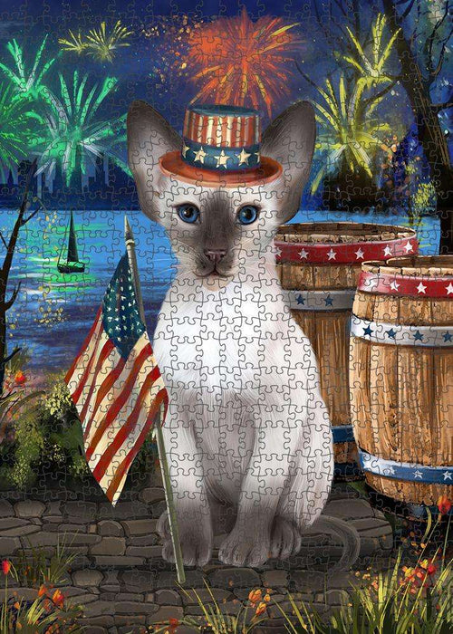 4th of July Independence Day Firework Blue Point Siamese Cat Puzzle with Photo Tin PUZL83336