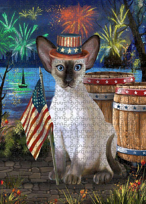 4th of July Independence Day Firework Blue Point Siamese Cat Puzzle with Photo Tin PUZL83340