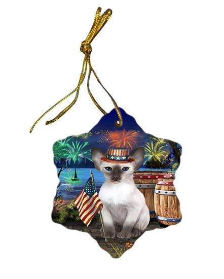 4th of July Independence Day Firework Blue Point Siamese Cat Star Porcelain Ornament SPOR54036