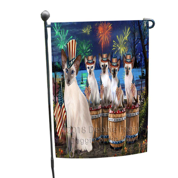 4th of July Independence Day Firework Blue Point Siamese Cats Garden Flag GFLG54171