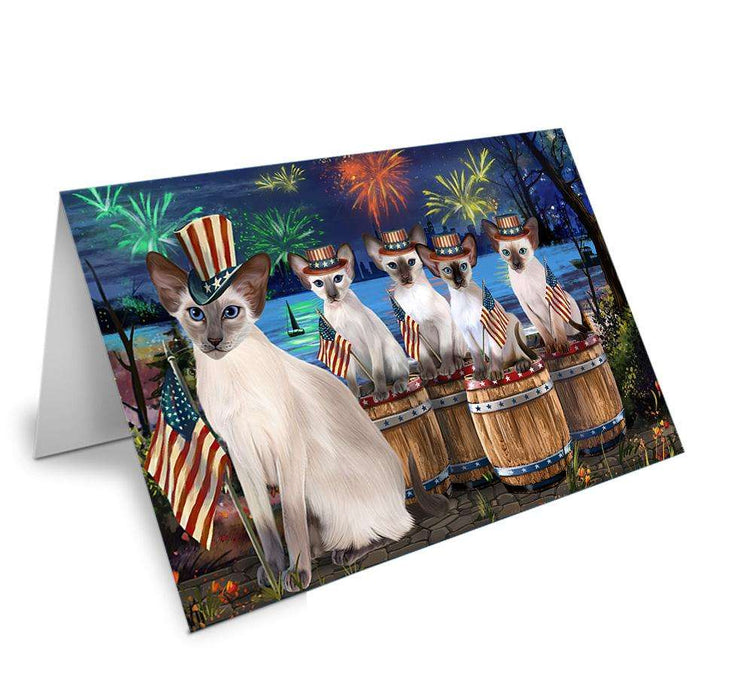 4th of July Independence Day Firework Blue Point Siamese Cats Handmade Artwork Assorted Pets Greeting Cards and Note Cards with Envelopes for All Occasions and Holiday Seasons GCD66356