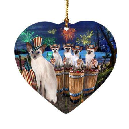 4th of July Independence Day Firework Blue Point Siamese Cats Heart Christmas Ornament HPOR54109