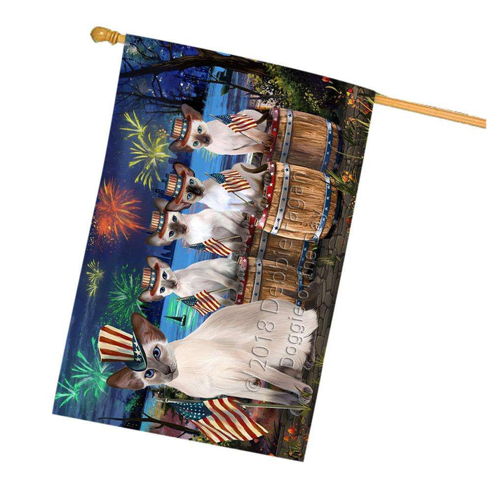 4th of July Independence Day Firework Blue Point Siamese Cats House Flag FLG54307