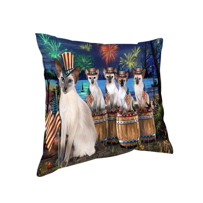 4th of July Independence Day Firework Blue Point Siamese Cats Pillow PIL73060