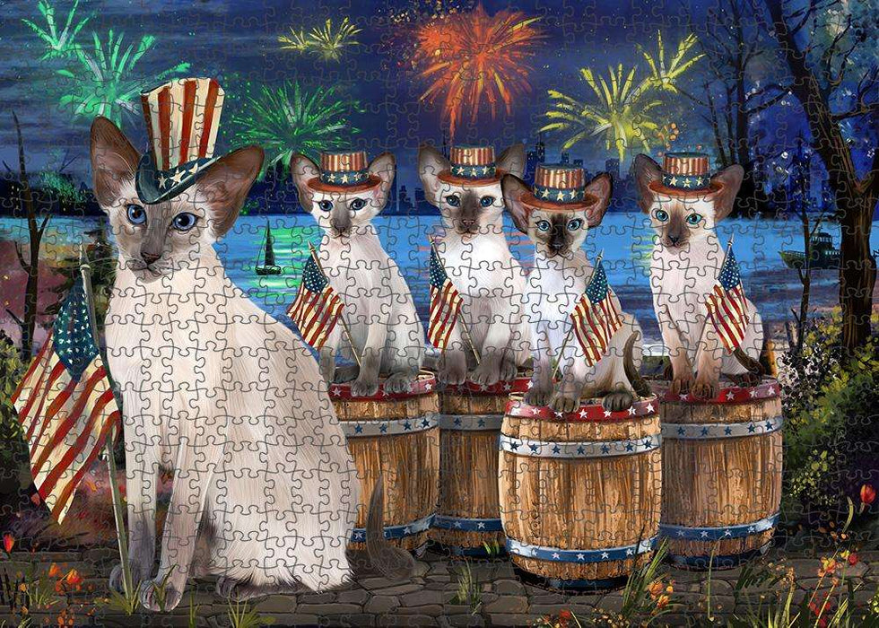 4th of July Independence Day Firework Blue Point Siamese Cats Puzzle with Photo Tin PUZL83592