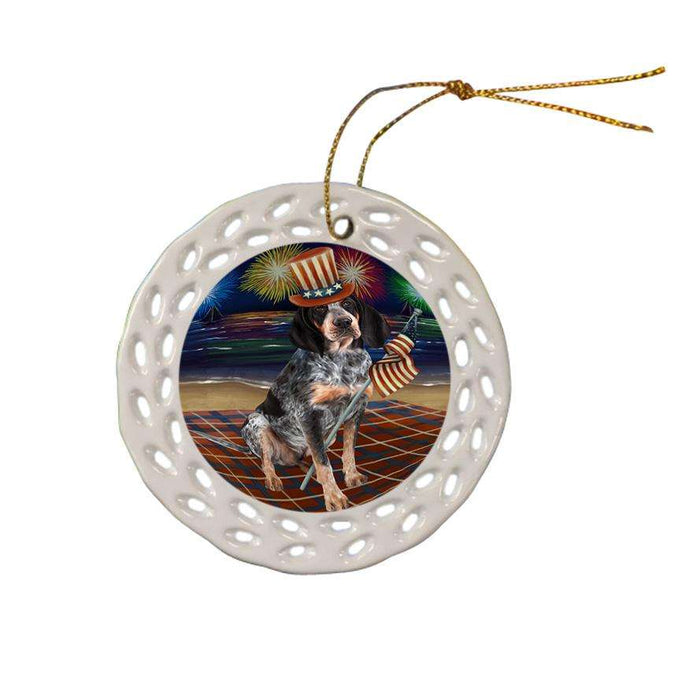 4th of July Independence Day Firework Bluetick Coonhound Dog Ceramic Doily Ornament DPOR49608