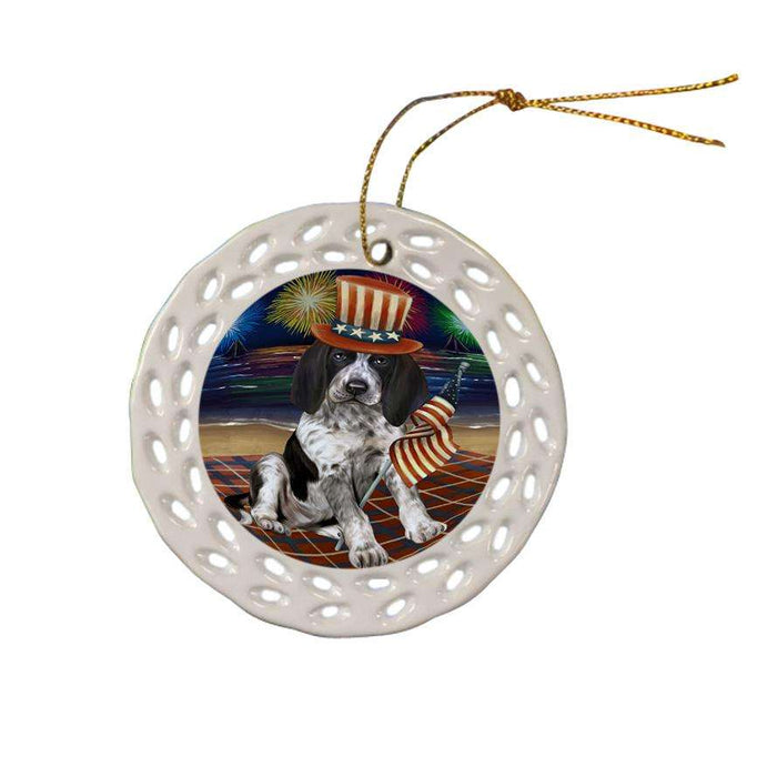 4th of July Independence Day Firework Bluetick Coonhound Dog Ceramic Doily Ornament DPOR49610