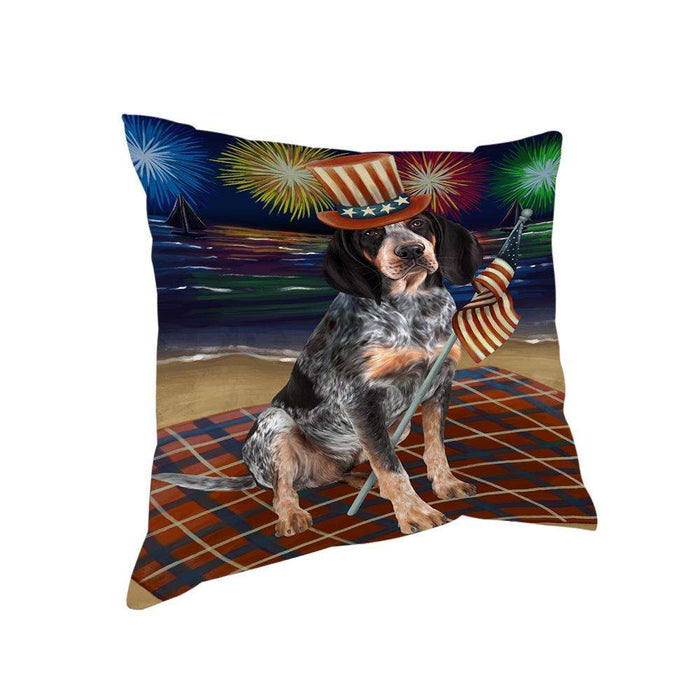 4th of July Independence Day Firework Bluetick Coonhound Dog Pillow PIL54288