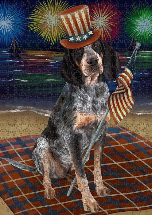 4th of July Independence Day Firework Bluetick Coonhound Dog Puzzle with Photo Tin PUZL52530