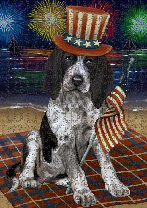 4th of July Independence Day Firework Bluetick Coonhound Dog Puzzle with Photo Tin PUZL52536