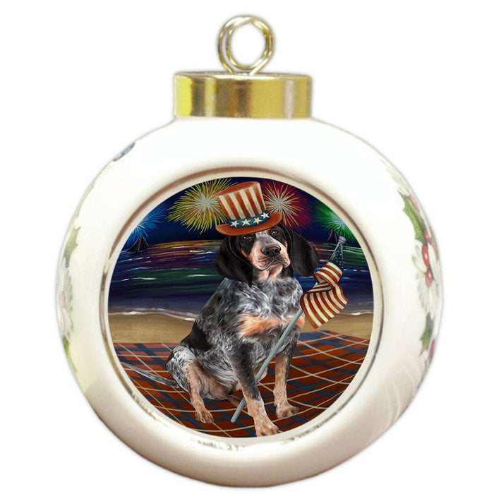 4th of July Independence Day Firework Bluetick Coonhound Dog Round Ball Christmas Ornament RBPOR49608