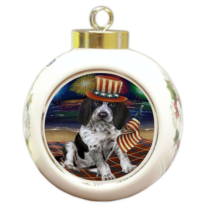 4th of July Independence Day Firework Bluetick Coonhound Dog Round Ball Christmas Ornament RBPOR49610