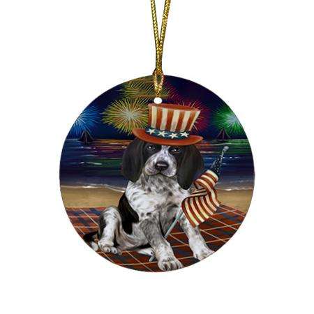 4th of July Independence Day Firework Bluetick Coonhound Dog Round Flat Christmas Ornament RFPOR49601