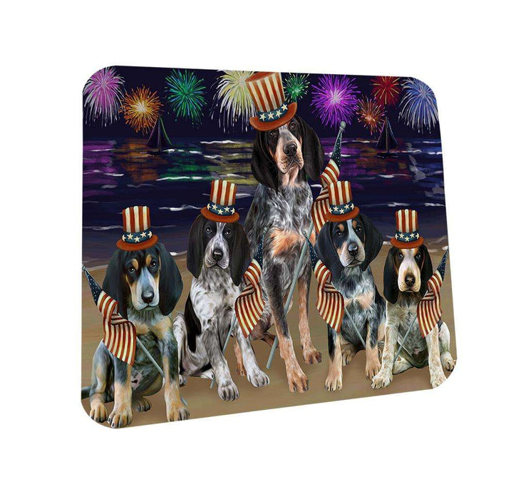 4th of July Independence Day Firework Bluetick Coonhounds Dog Coasters Set of 4 CST49669