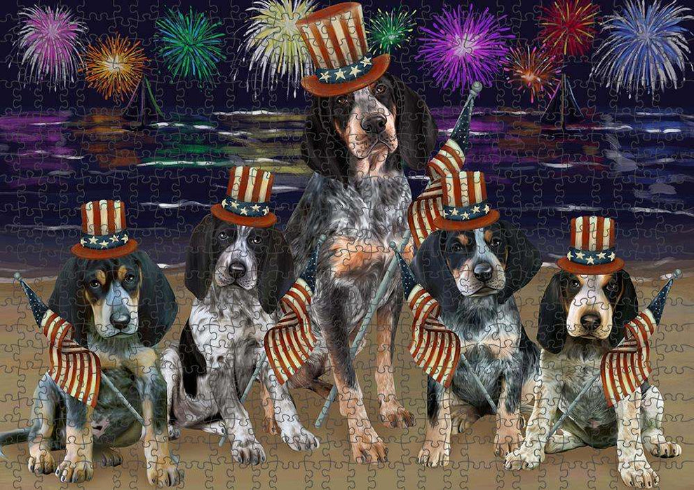 4th of July Independence Day Firework Bluetick Coonhounds Dog Puzzle with Photo Tin PUZL52533