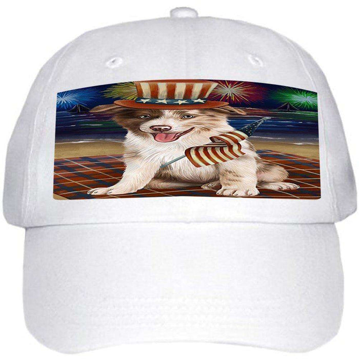 4th of July Independence Day Firework Border Collie Dog Ball Hat Cap HAT49911 (White)