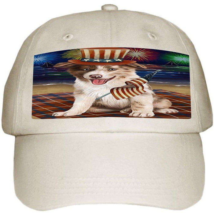 4th of July Independence Day Firework Border Collie Dog Ball Hat Cap HAT49911 (White)