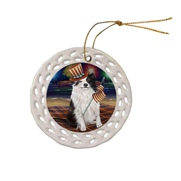 4th of July Independence Day Firework Border Collie Dog Ceramic Doily Ornament DPOR48723