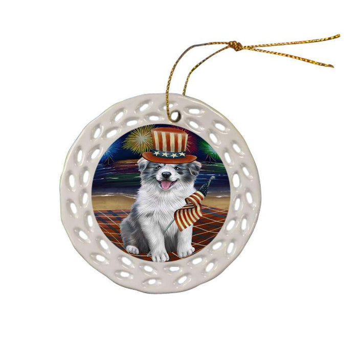 4th of July Independence Day Firework Border Collie Dog Ceramic Doily Ornament DPOR48728