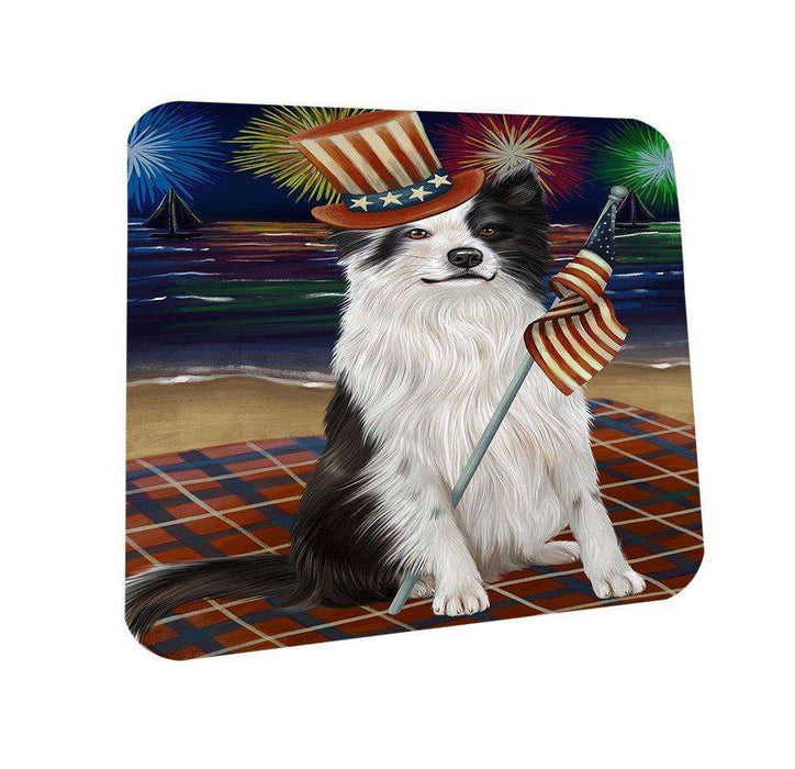 4th of July Independence Day Firework Border Collie Dog Coasters Set of 4 CST48682