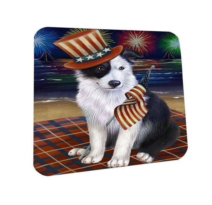 4th of July Independence Day Firework Border Collie Dog Coasters Set of 4 CST48684