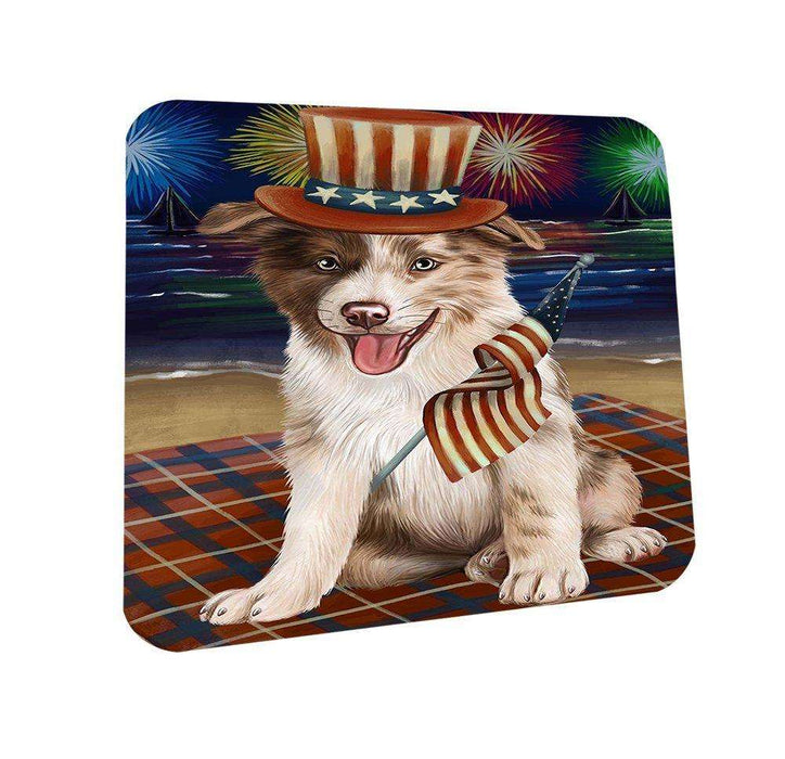 4th of July Independence Day Firework Border Collie Dog Coasters Set of 4 CST48685