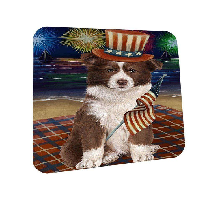 4th of July Independence Day Firework Border Collie Dog Coasters Set of 4 CST48686