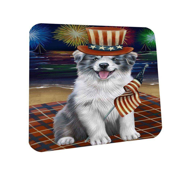 4th of July Independence Day Firework Border Collie Dog Coasters Set of 4 CST48687