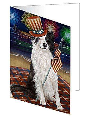 4th of July Independence Day Firework Border Collie Dog Handmade Artwork Assorted Pets Greeting Cards and Note Cards with Envelopes for All Occasions and Holiday Seasons GCD50198
