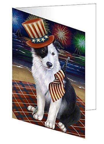 4th of July Independence Day Firework Border Collie Dog Handmade Artwork Assorted Pets Greeting Cards and Note Cards with Envelopes for All Occasions and Holiday Seasons GCD50204