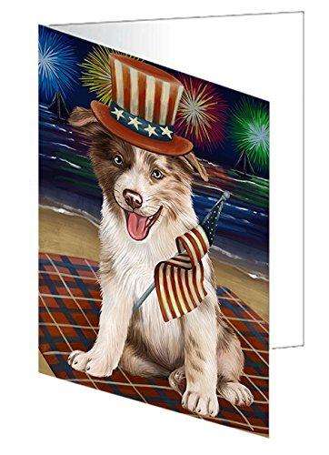 4th of July Independence Day Firework Border Collie Dog Handmade Artwork Assorted Pets Greeting Cards and Note Cards with Envelopes for All Occasions and Holiday Seasons GCD50207